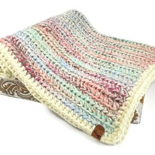 Handmade Crocheted Chunky Baby Blanket Throw, Multi-Colored - NEW