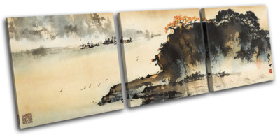 Asian Oriental Watercolour Abstract TREBLE Leinwand Kunst Bild drucken