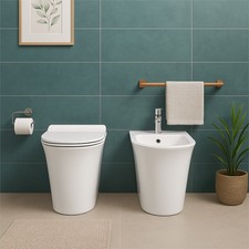 Sanitari bagno filo muro compatto a terra DER rimless con vaso bidet sedile slim