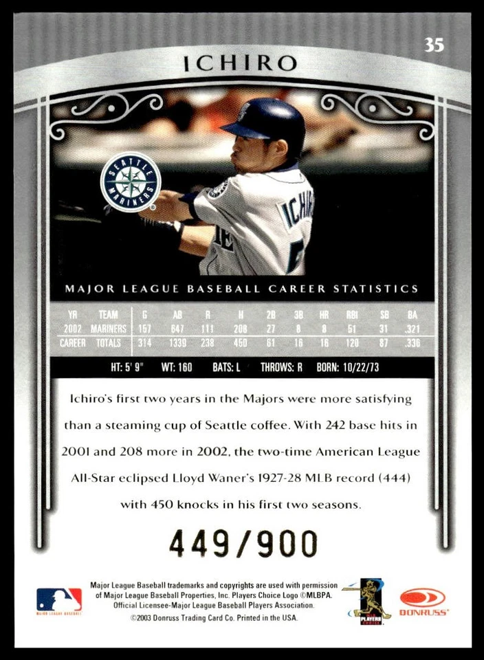 2003 Donruss Timeless Treasures #35 Ichiro Suzuki #/900 - Image 2 of 2