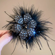 2Pcs Set Sparkling Diamond Flower Feather Hair Accessories Set Hair Hoop Grip Cl
