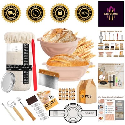 Luxury 24-Piece Sourdough Baking Set with Silicone Proofing Baskets - Pink