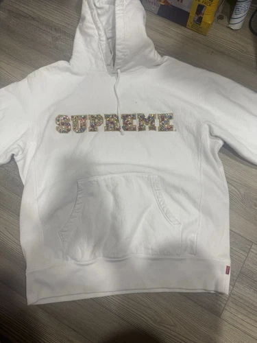 Sweat à capuche pull à capuche Supreme FW20 Jewels Gems logo taille M blanc