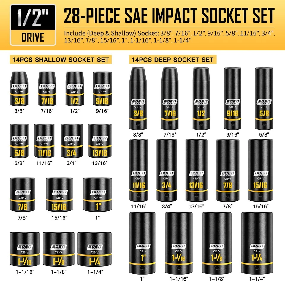1/2" Drive Impact Socket Set, 65-Pcs  SAE (3/8" to 1-1/4") & Metric (10mm-24mm) - Image 3 of 4