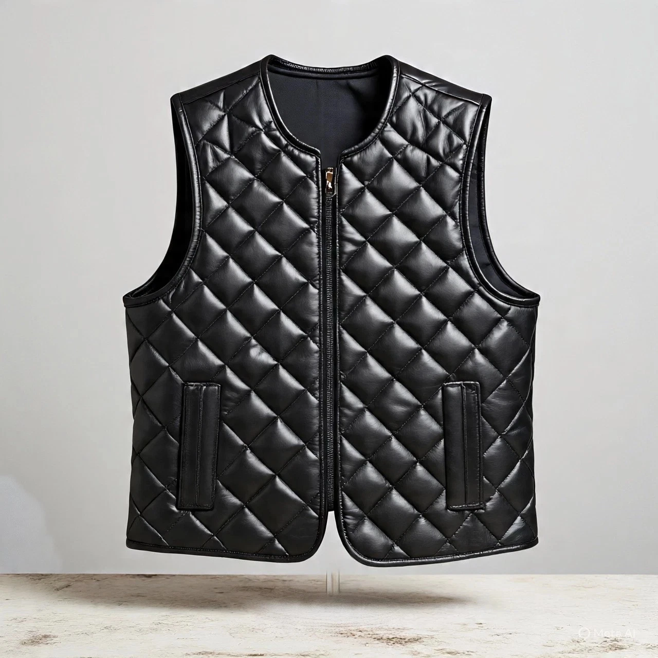 Men's Black Leather Puffer Vest Genuine Lambskin Leather Quilted Padded Vest