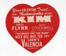 1950 MGM MOVIE KIM W/ ERROL FLYNN AT VALENCIA THEATRE JAMAICA NY LABEL 