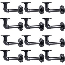 L-Shaped Industrial Pipe Shelf Brackets, Black Metal Wall-Mounted Floating Sh...