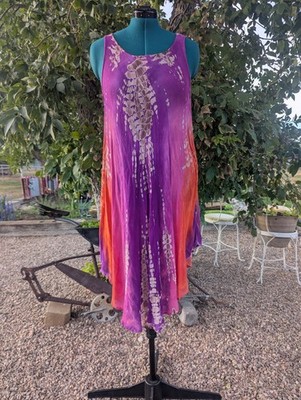 Sol Tie-Dye Shift Dress One Size Purple Pink Orange Sleeveless Round Neck