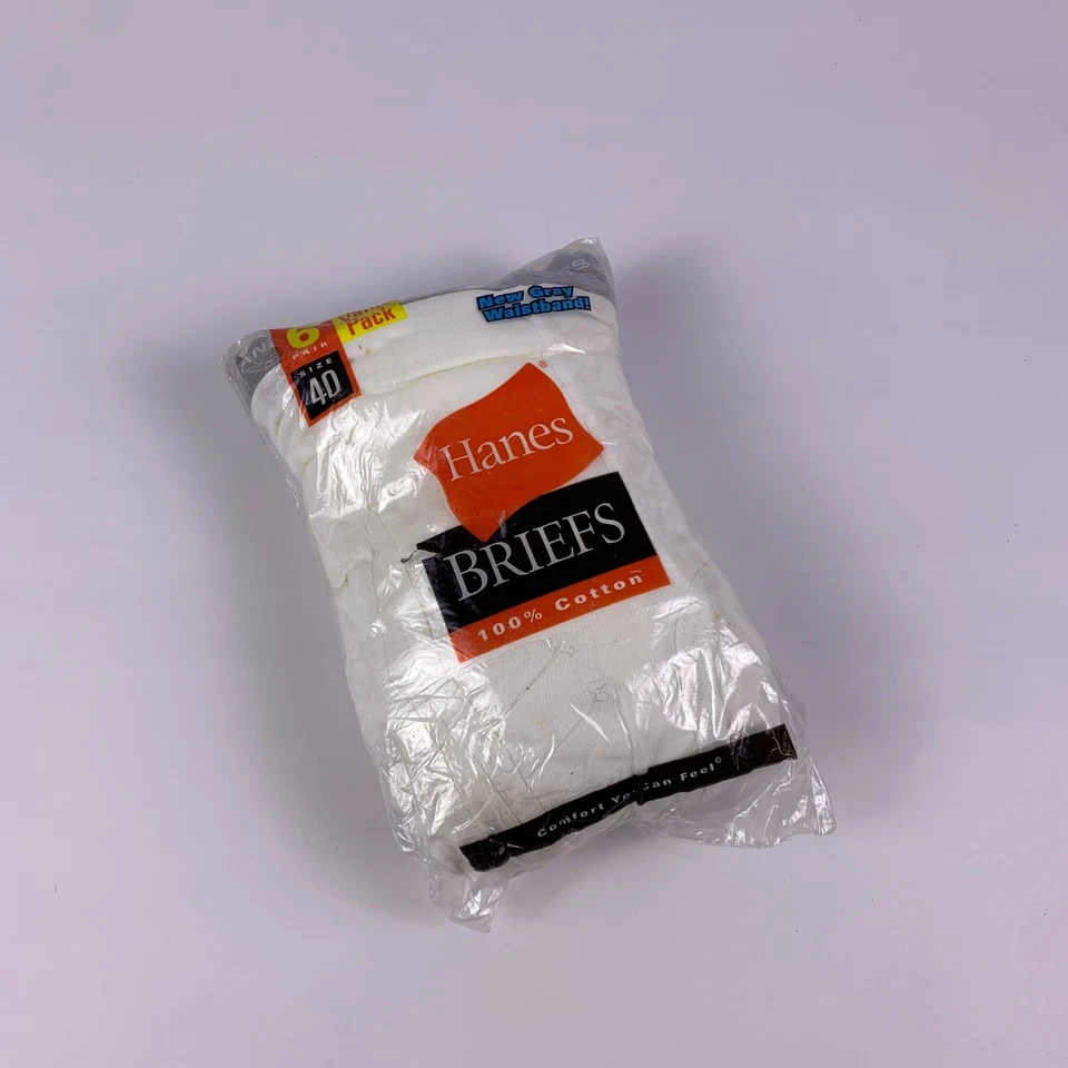 VTG Hanes Briefs 6 pr Value Pack Sz 40 White New Gray Waistband 100% Cotton 2003 - Image 2 of 4