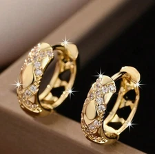 Round Cut Simulated Diamond Clip On Pretty Hoop Earrings 14k Yellow Gold Plated