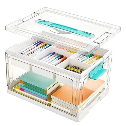 24 QT Clear Plastic Craft Organizer with Removable Trays and Dividers,9394
