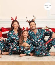Matching Family Satin Christmas Pajamas Santa Print Holiday Sleepwear