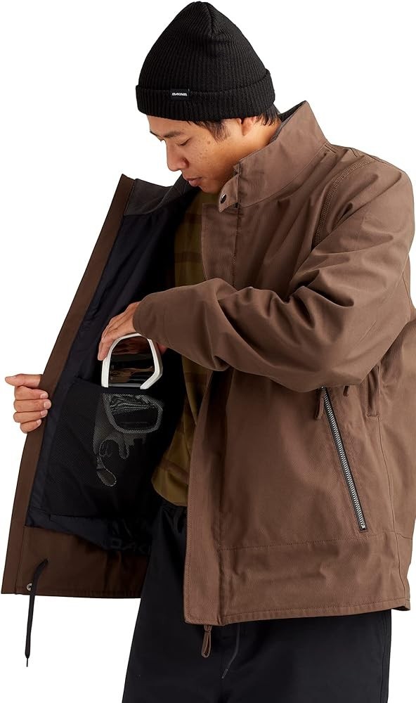 DAKINE A1  Brown Men's L Jacket Lined Pockets Stand-Up Collar Zipper Button