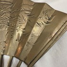 Chinese Metal Folding Hand Fan Brass Tone Embossed Crane & Bamboo Design — photo 7