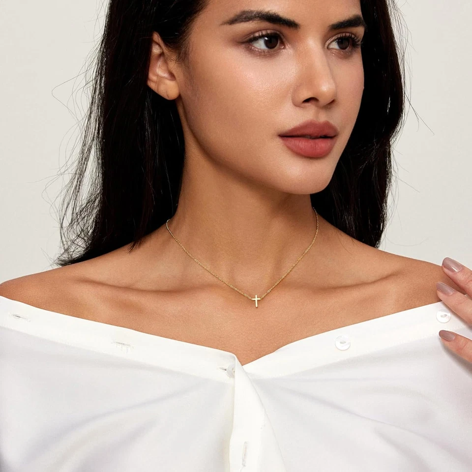 Cross Necklace for Women, Dainty 18K Gold Plated/Sterling Silver Small Cross Pen - Image 2 of 4