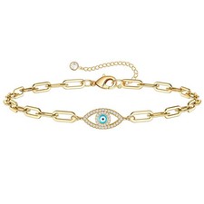 Dainty Evil Eye Bracelets for Women, Gold Plated Adjustable Evil Eye Lucky - 02