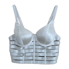 Caged Bustier Back Zipper Adjustable Straps Size M Ivory Satin