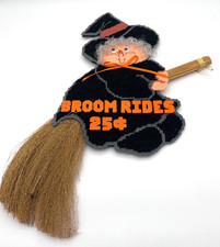 Handmade Plastic Canvas Witch "Broom Rides 25C" Halloween Wall Hanging 24" x 20"