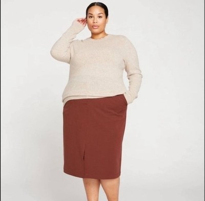 Universal Standard Devon Twill Pencil Skirt Mocha Brown Large 20-22 Front Slit
