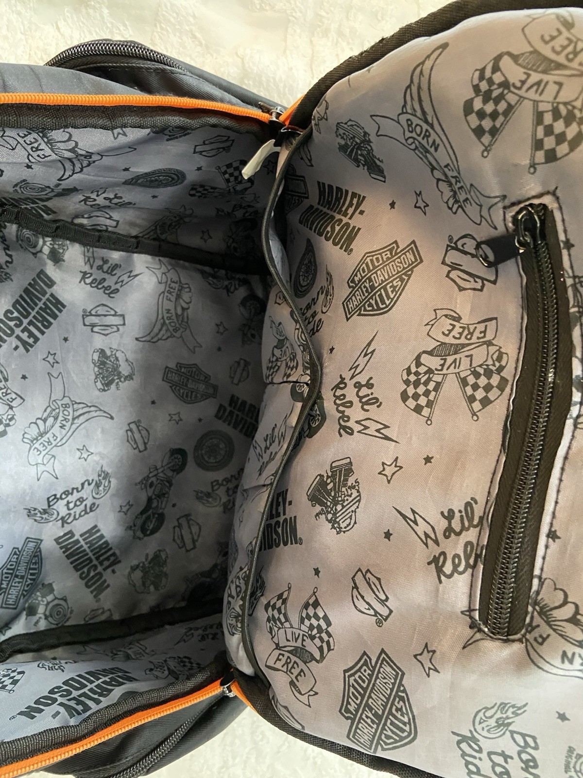 Harley Davidson Black Embroidered Baby Gear Backpack  Nice Condition