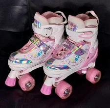 Hikole Adjustable Roller Skates Girls Size US 13child-3youth Pink LED Wheels 