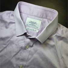 Charles Tyrwhitt Mens Non Iron Slim Fit Dress Shirt 17/33 Purple Micro Check