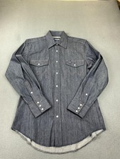 Wrangler Shirt Mens M Blue Denim Long Sleeve Snap Button Western Embroidered