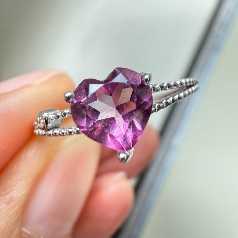 925 Sterling Silver Ring Heart 6mm Natural Pink Topaz Zircon Handmade Women Gift