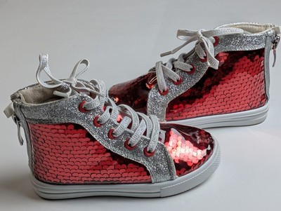 Ground Up Baby Toddler Red & Silver Sequined High Tops Shoes Size 6 Go Team Go