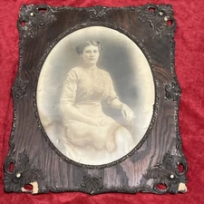 Antique Oval Portrait Photo Frame Ornate Wood Carved Woman Picture Decor