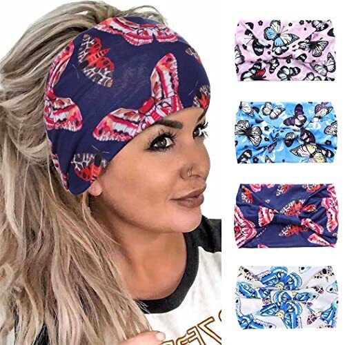 4 Pack Boho Printed Headbands Butterfly Wide HairBands Stretch Twist Yoga - Bild 1 von 6