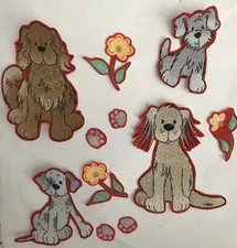 Springtime Pups- Iron On fabric appliques, dogs, Puppies, Spring, Summer