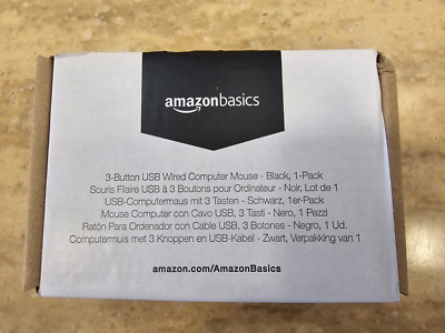 AmazonBasics 3-Button Wired USB Computer Mouse (NIB)