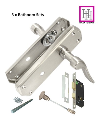 Manijas de puerta estelar baño acabado satinado en placa posterior en forma con cerradura de baño - Imagen 20 de 31
