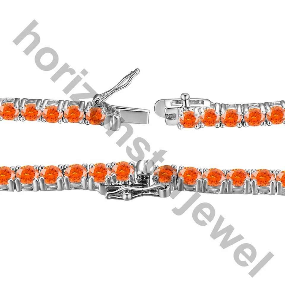 Collar Tenis 22" 5 MM 55 Ct Corte Redondo Zafiro Naranja Oro Blanco 14K Sobre Foto 3 de 4