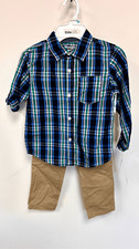 NWT Kids Headquarters Boys Blue Khaki Button Up Shirt Pants Set 2 Piece Size 5
