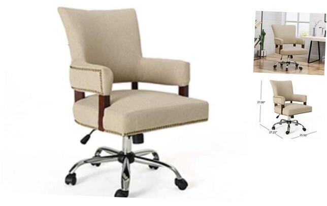 Great Deal Furniture May Traditional Home Office Chair, Wheat and Chrome