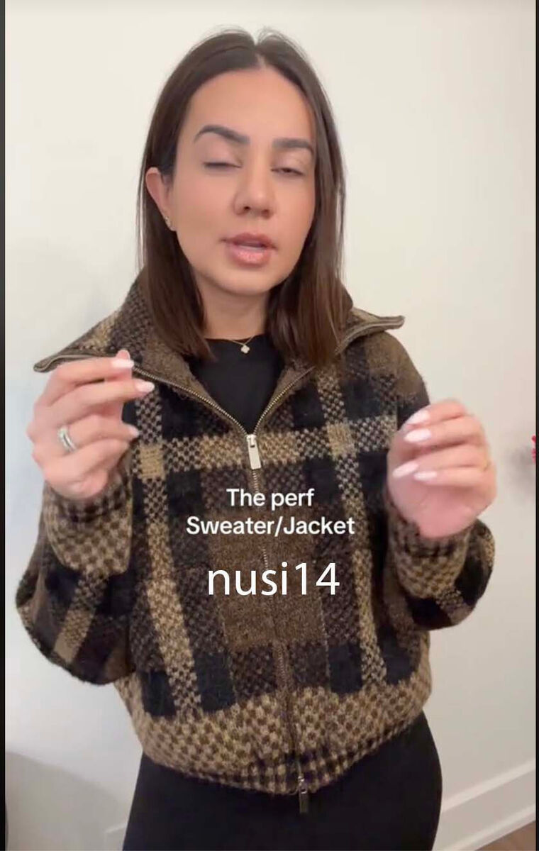 ZARA NEW WOMAN FW25 BNWT CHECKED KNIT BOMBER JACKET BROWN ZARA NEW WOMAN FW25 BNWT CHECKED KNIT BOMBER JACKET BROWN