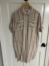 MADEWELL Women’s SHIRTDRESS Short Sleeve Embroidered Striped with Slip Size XL