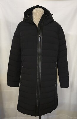 MICHAEL KORS Womens Lightweight Packable Insulated Coat Hood Black Nylon Size XL
