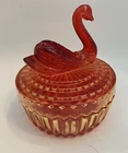 Vintage Jeanette Amberina Glass Swan Jar with Lid for Lipstick  Dusting Powder