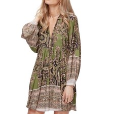 Free People Say You Love Me Mini Dress Green Paisley Boho Womens Size Small $128
