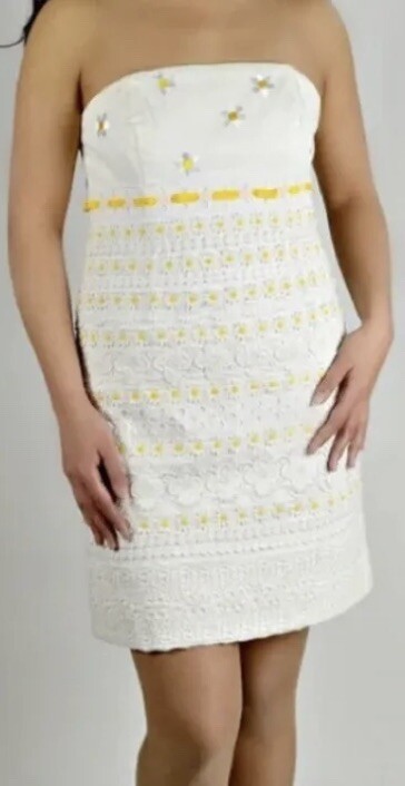 VTG Y2K Lilly Pulitzer Women's White Yellow Bowen Daisy Strapless Mini Dress  10 | eBay