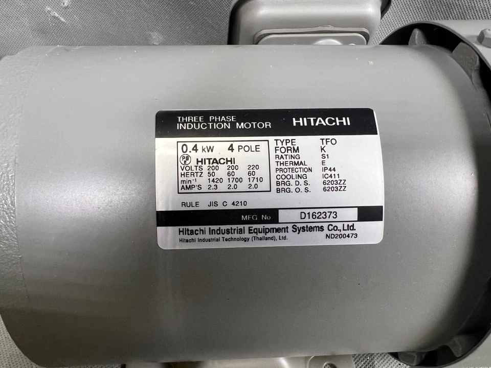 Hitachi D162373, Motor de inducción trifásico, 0,4 kW, 4 polos, 200/220 V, 50-60HZ Foto 2 de 4