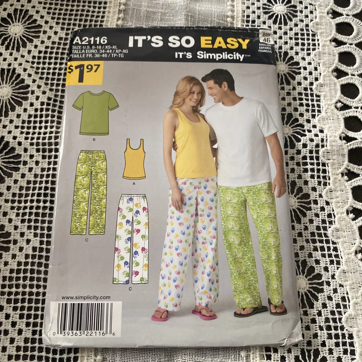 Simplicity 2116 Pajama Pants Knit Top Tank Top Misses 8 18