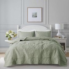 Damask Quilt Size Bedding Sets with Pillow Shams, Boho Lightweight Queen Green