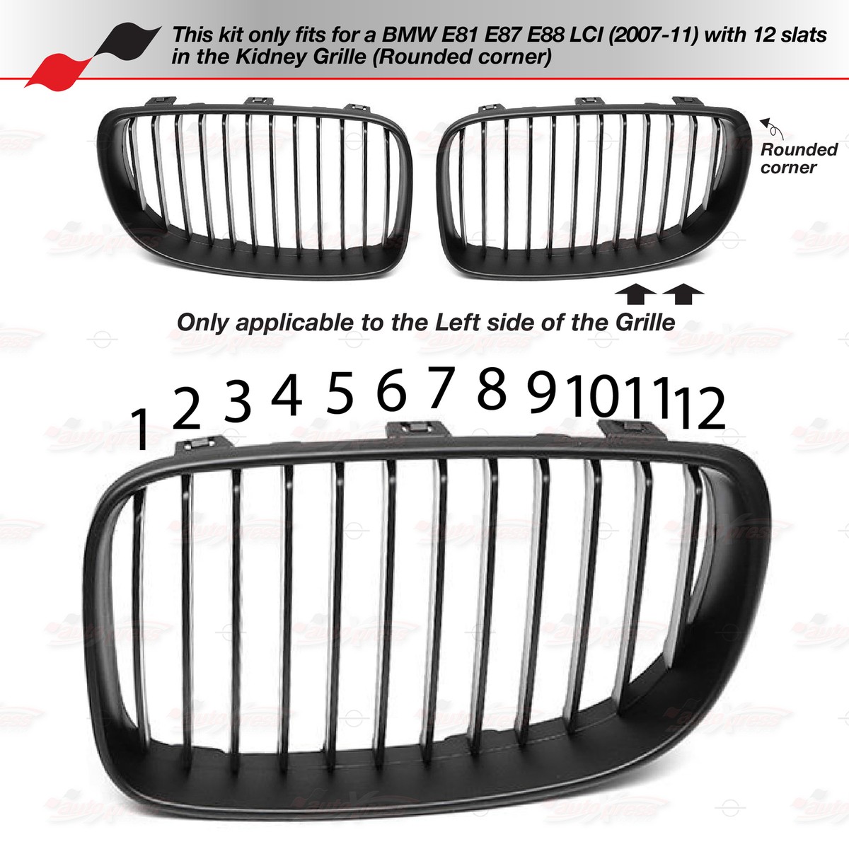 Griglia Stile M Per BMW Serie 1 E81/E82/E87/E88 2004-2011 - Copertura Clip In ABS, Design Sportivo - Foto 4