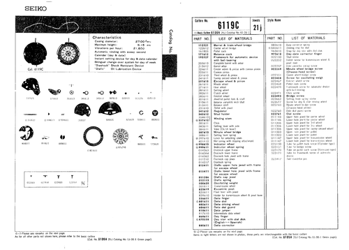Seiko Calibre 6119 C Spare Parts List - Quality Used Parts. | eBay