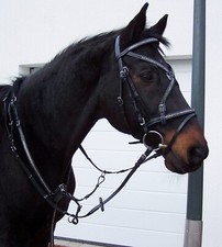 Rittertrense Ritterzaum Prunkzaum Vorderzeug Ketten silber WB Leder schwarz