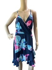 Styleword Womans Blue Floral V-Neck Spaghetti Strap Ruffled Dress Sm Cottagecore